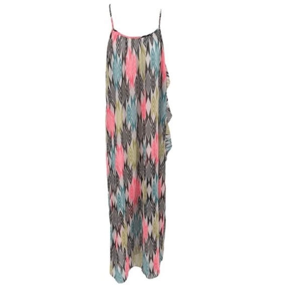 Volcom Sheer Multicolor Swim Cover-Up Dress XS‎ Beachwear Festival Boho Bright - Picture 1 of 11